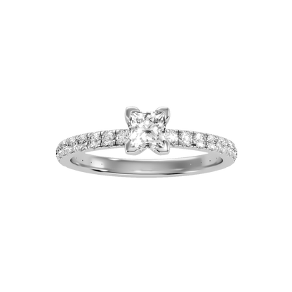 Rose Gold Diamond Solitaire Engagement Ring With Pav Band - Nine
