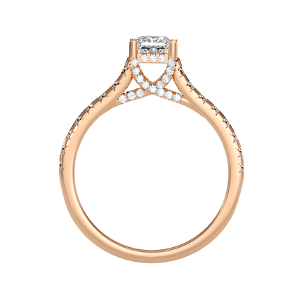 Rose Gold Emerald Cut Diamond Engagement Ring With Hidden Halo And Pav Band - One