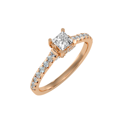 Rose Gold Emerald Cut Diamond Engagement Ring With Hidden Halo And Pav Band - Three