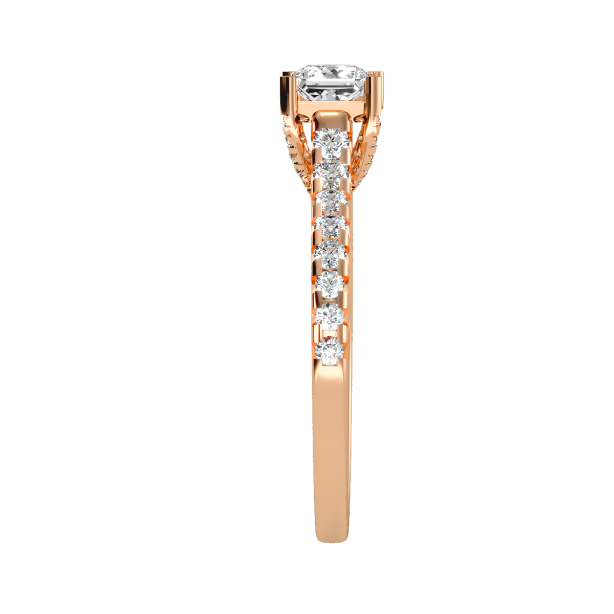 Rose Gold Emerald Cut Diamond Engagement Ring With Hidden Halo And Pav Band - Four