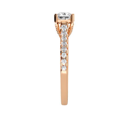 Rose Gold Emerald Cut Diamond Engagement Ring With Hidden Halo And Pav Band - Four