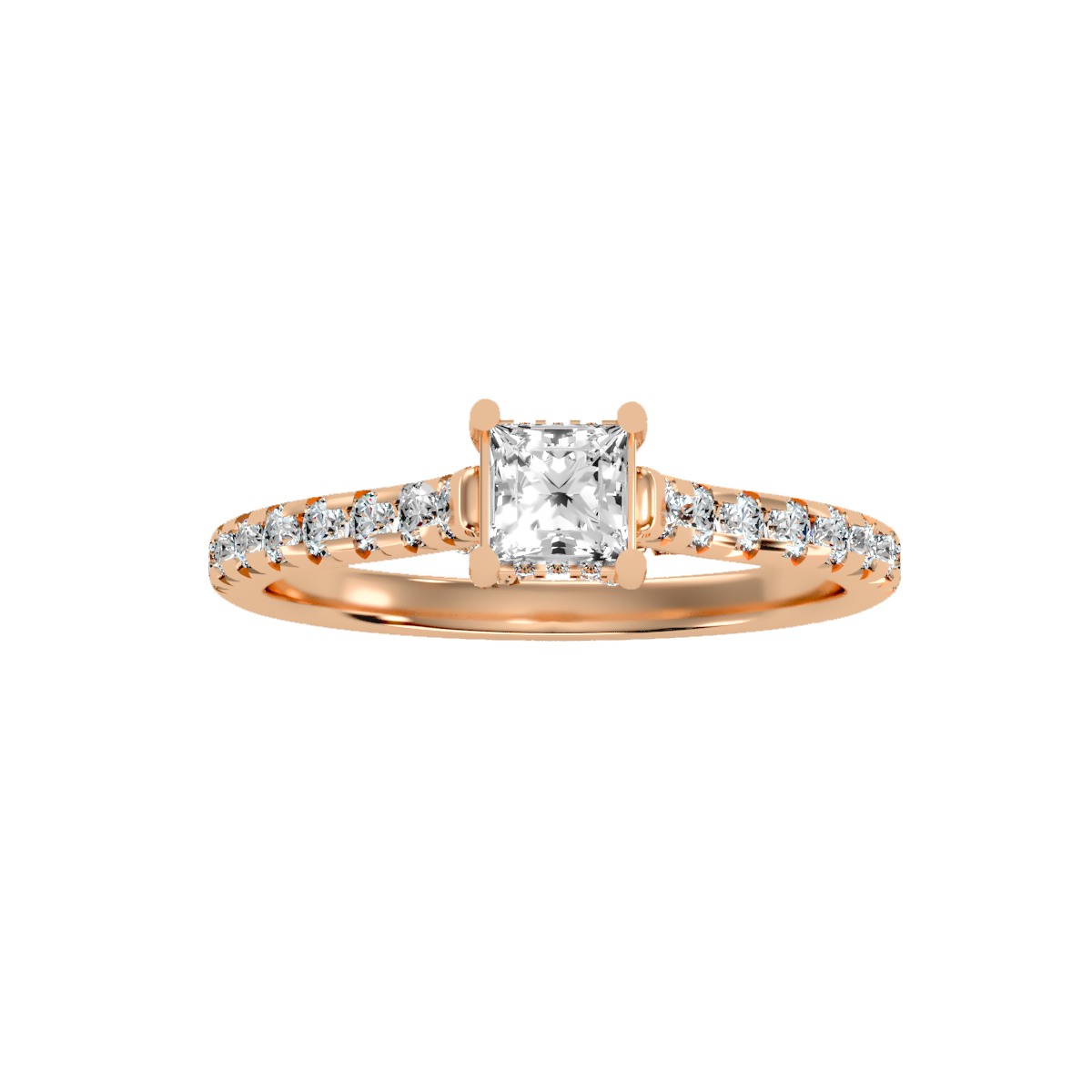 Rose Gold Emerald Cut Diamond Engagement Ring With Hidden Halo And Pav Band - Five