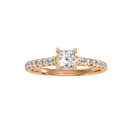 Rose Gold Emerald Cut Diamond Engagement Ring With Hidden Halo And Pav Band - Five
