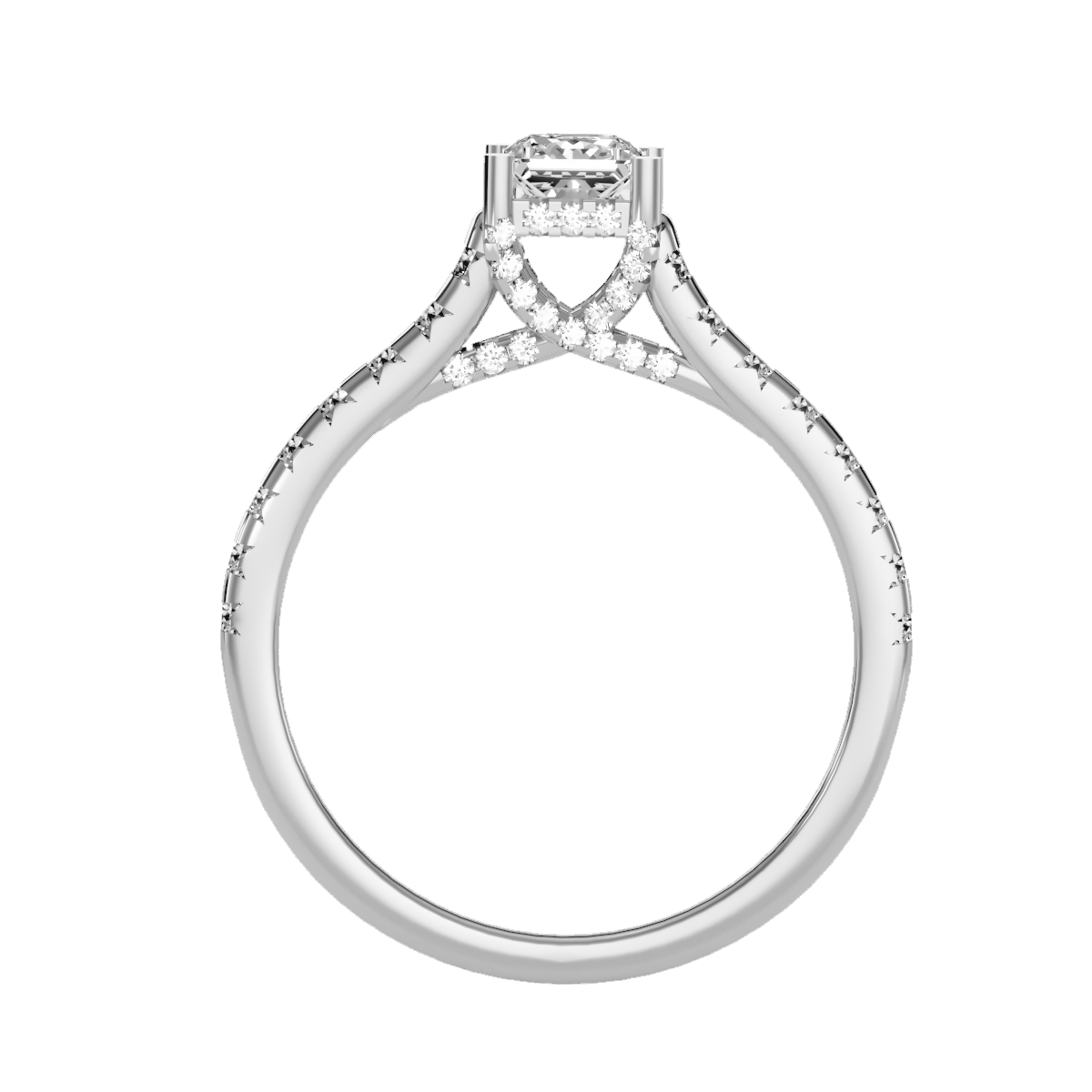 Rose Gold Emerald Cut Diamond Engagement Ring With Hidden Halo And Pav Band - Six