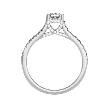 Rose Gold Emerald Cut Diamond Engagement Ring With Hidden Halo And Pav Band - Six