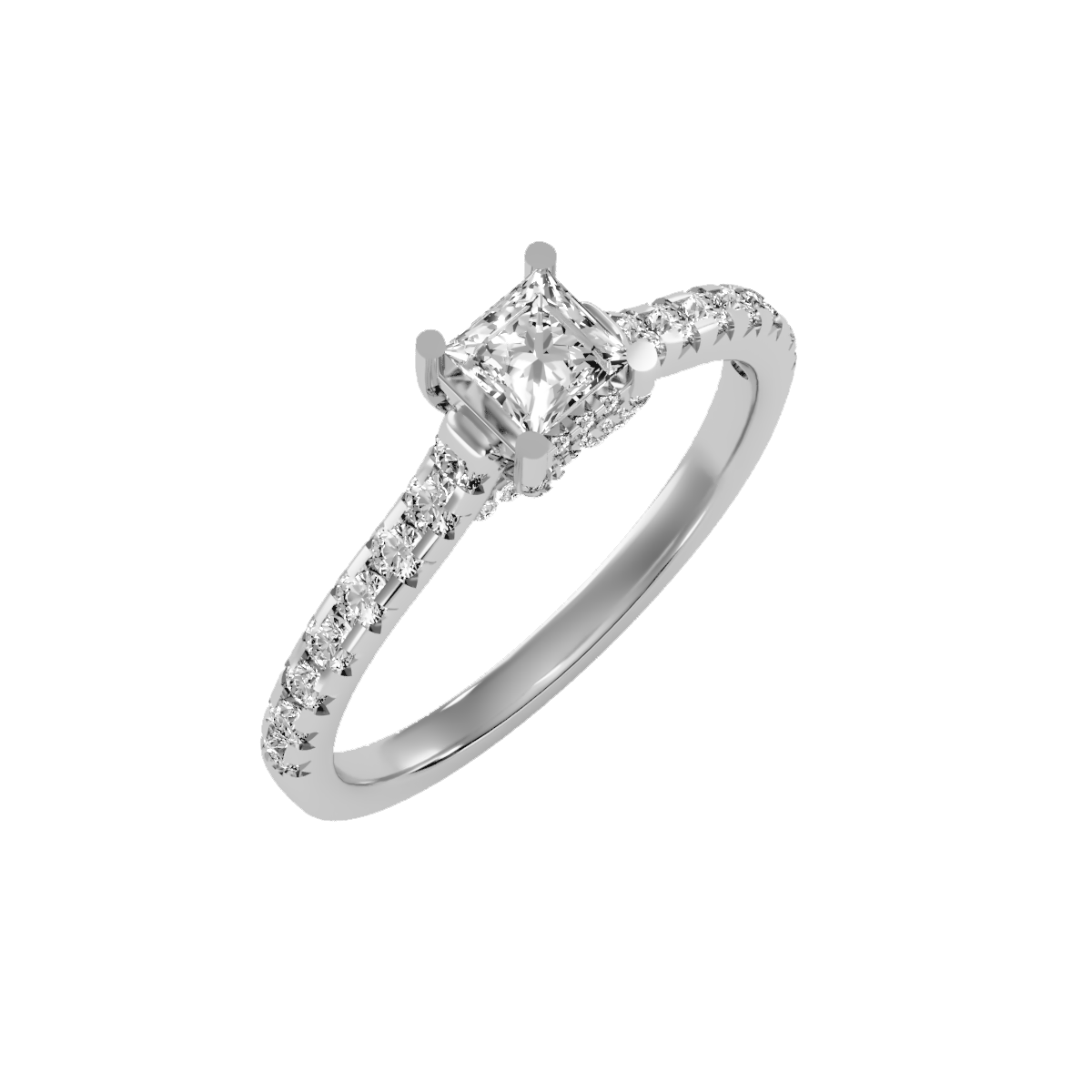 Rose Gold Emerald Cut Diamond Engagement Ring With Hidden Halo And Pav Band - Seven