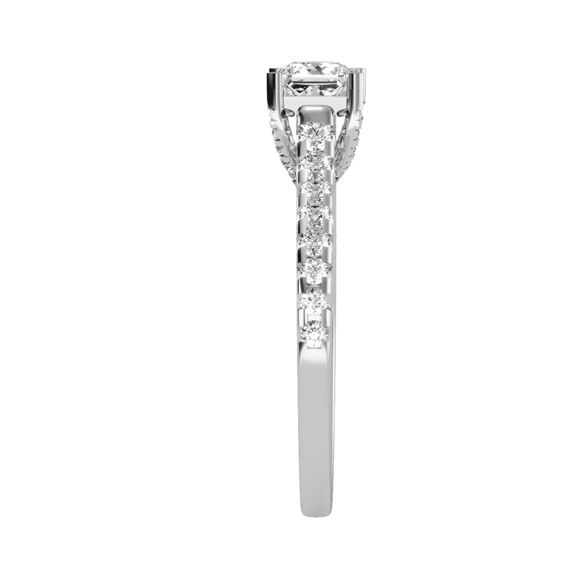 Rose Gold Emerald Cut Diamond Engagement Ring With Hidden Halo And Pav Band - Eight