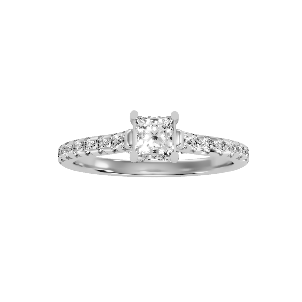 Rose Gold Emerald Cut Diamond Engagement Ring With Hidden Halo And Pav Band - Nine