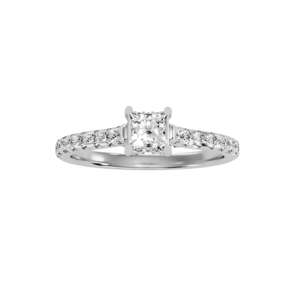 Rose Gold Emerald Cut Diamond Engagement Ring With Hidden Halo And Pav Band - Nine