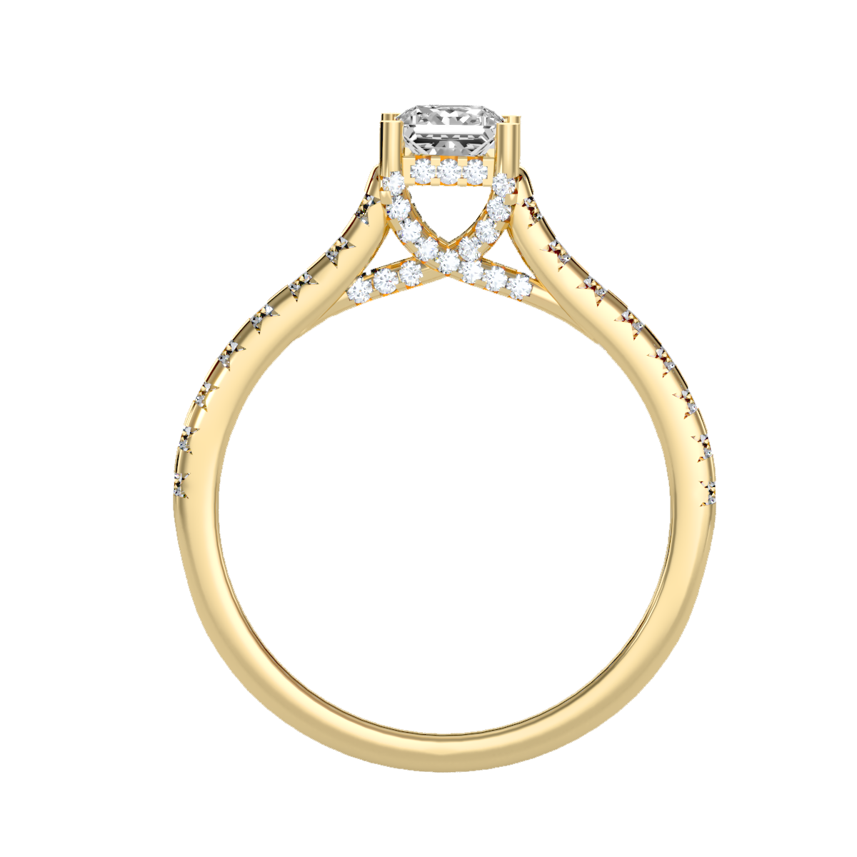 Rose Gold Emerald Cut Diamond Engagement Ring With Hidden Halo And Pav Band - Ten
