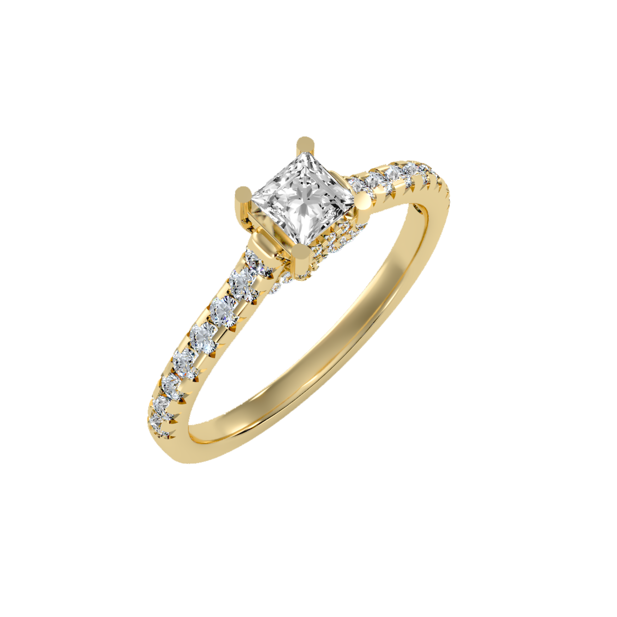 Rose Gold Emerald Cut Diamond Engagement Ring With Hidden Halo And Pav Band - Eleven