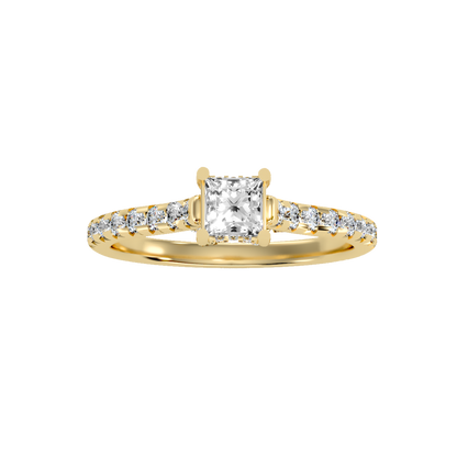 Rose Gold Emerald Cut Diamond Engagement Ring With Hidden Halo And Pav Band - Thirteen