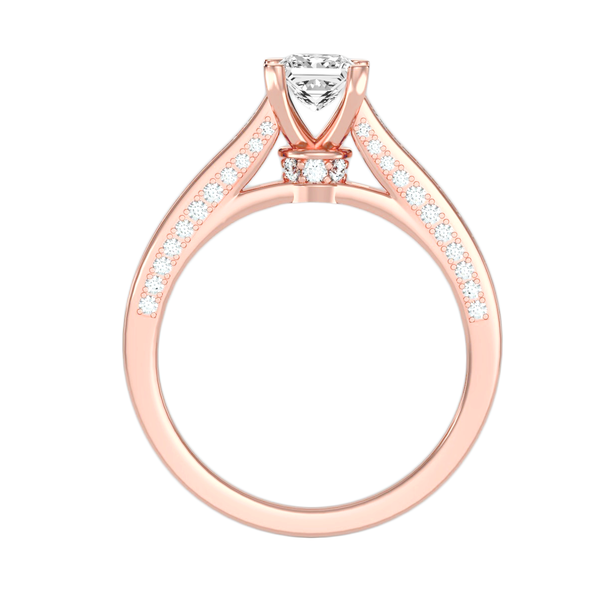 Rose Gold Princess Cut Diamond Engagement Ring With Pav Band - One