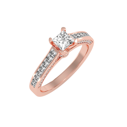 Rose Gold Princess Cut Diamond Engagement Ring With Pav Band - Three