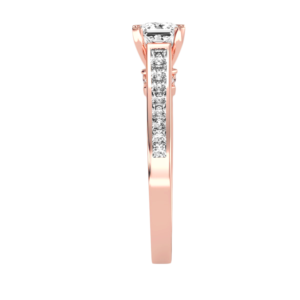 Rose Gold Princess Cut Diamond Engagement Ring With Pav Band - Four