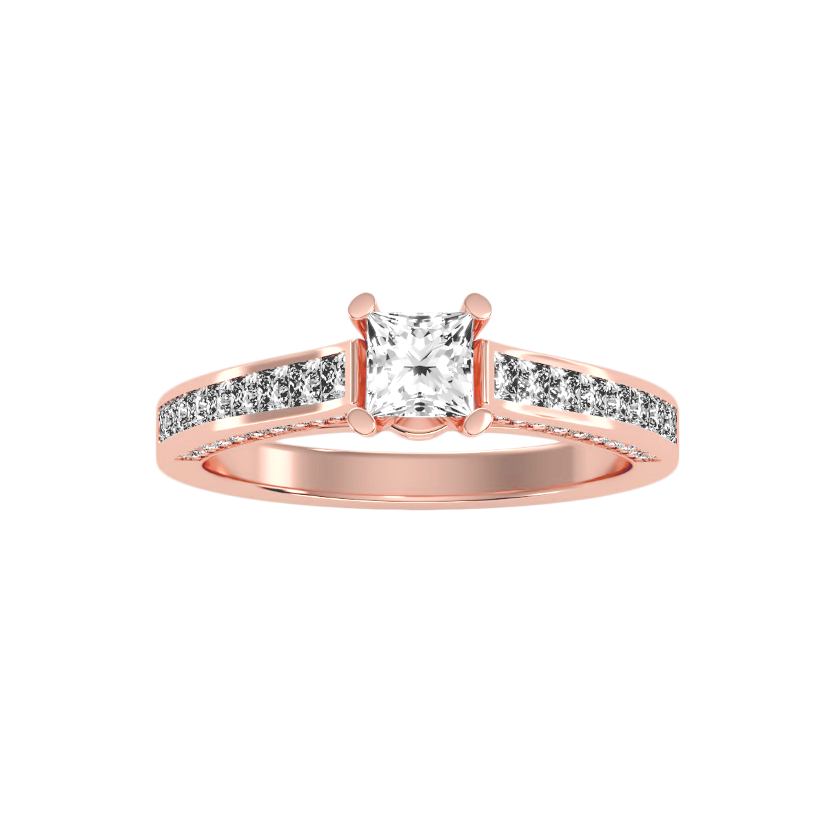 Rose Gold Princess Cut Diamond Engagement Ring With Pav Band - Five