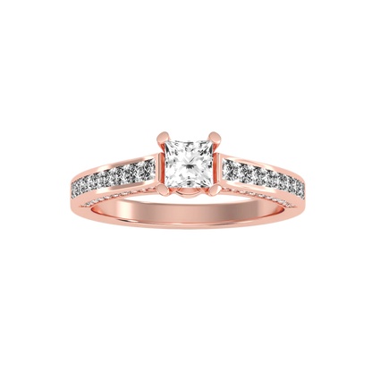 Rose Gold Princess Cut Diamond Engagement Ring With Pav Band - Five