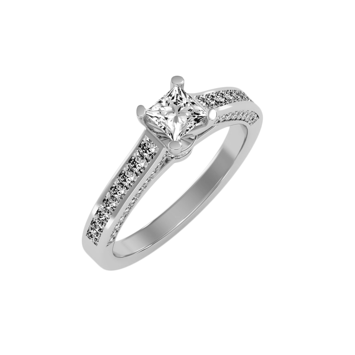 Rose Gold Princess Cut Diamond Engagement Ring With Pav Band - Seven