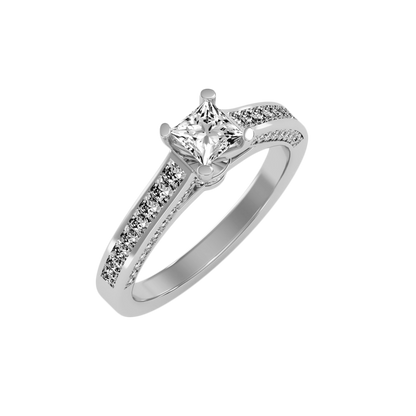 Rose Gold Princess Cut Diamond Engagement Ring With Pav Band - Seven