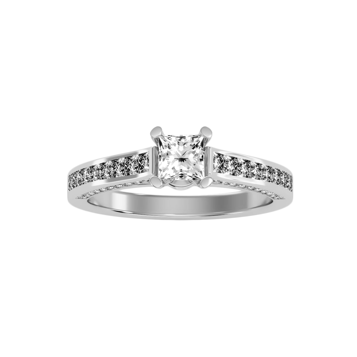 Rose Gold Princess Cut Diamond Engagement Ring With Pav Band - Nine