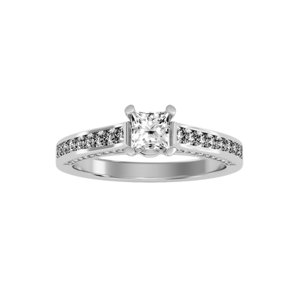 Rose Gold Princess Cut Diamond Engagement Ring With Pav Band - Nine