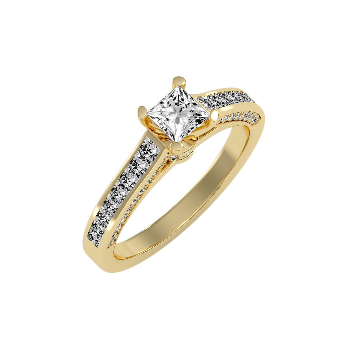 Rose Gold Princess Cut Diamond Engagement Ring With Pav Band - Eleven
