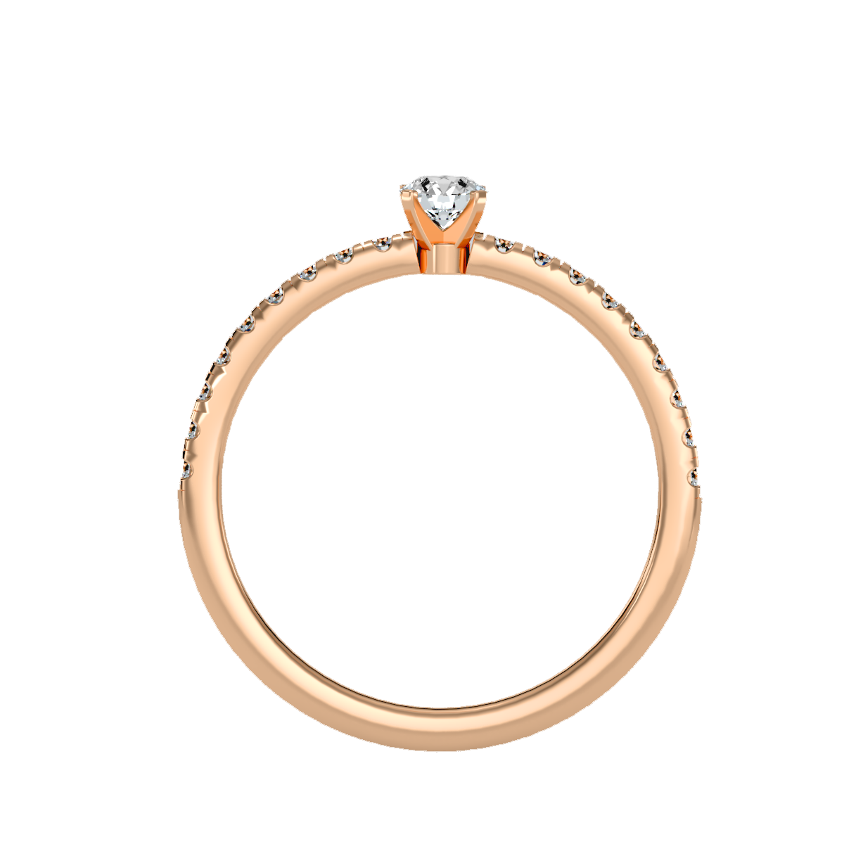 Rose Gold Solitaire Diamond Engagement Ring With Pav Band - One