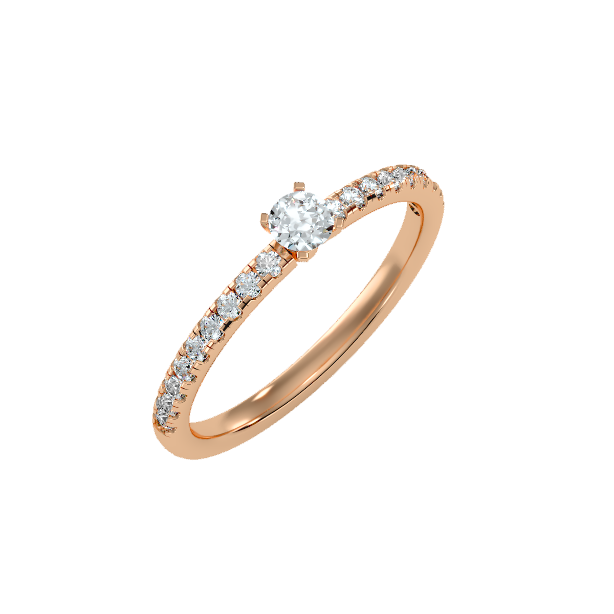 Rose Gold Solitaire Diamond Engagement Ring With Pav Band - Three