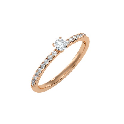 Rose Gold Solitaire Diamond Engagement Ring With Pav Band - Three