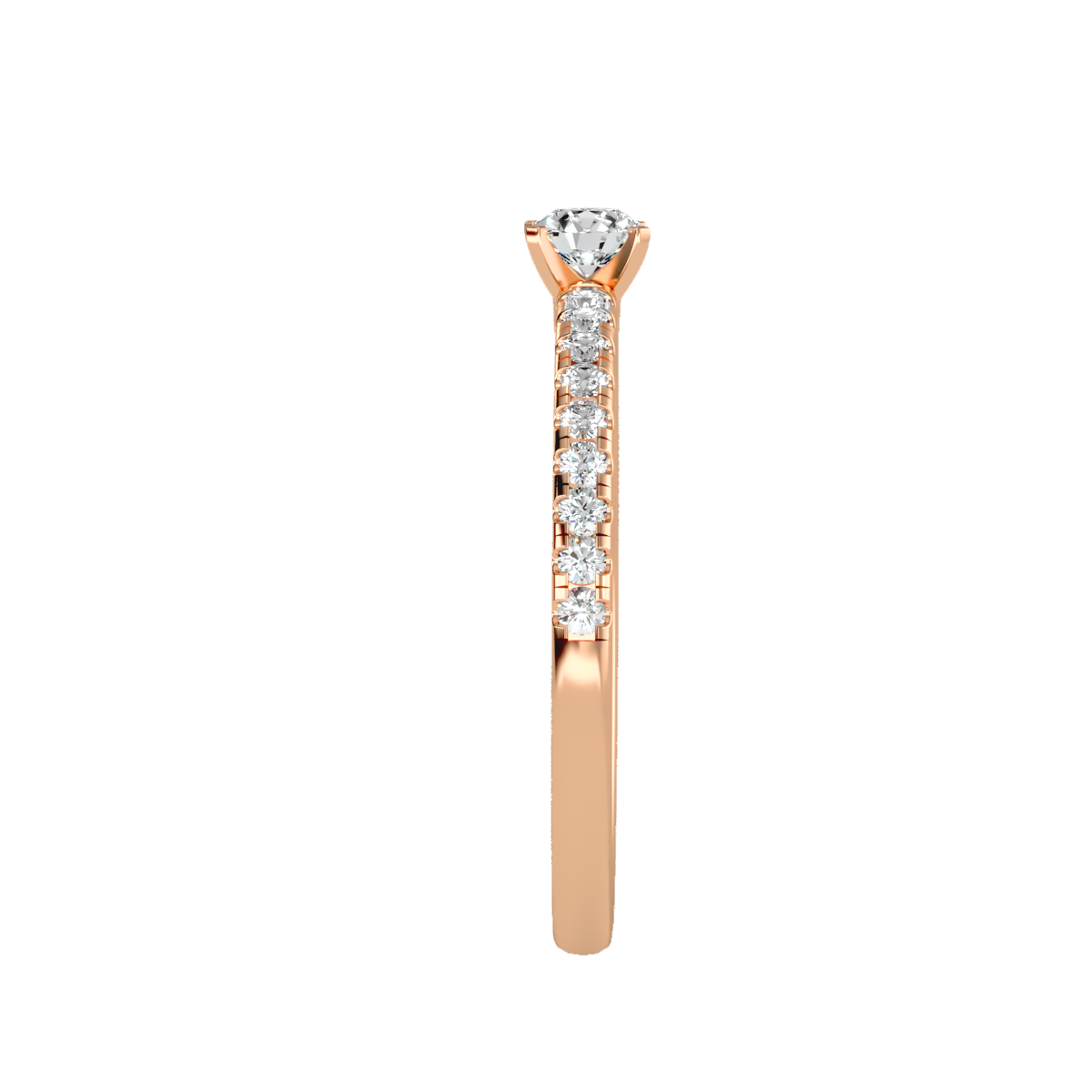 Rose Gold Solitaire Diamond Engagement Ring With Pav Band - Four