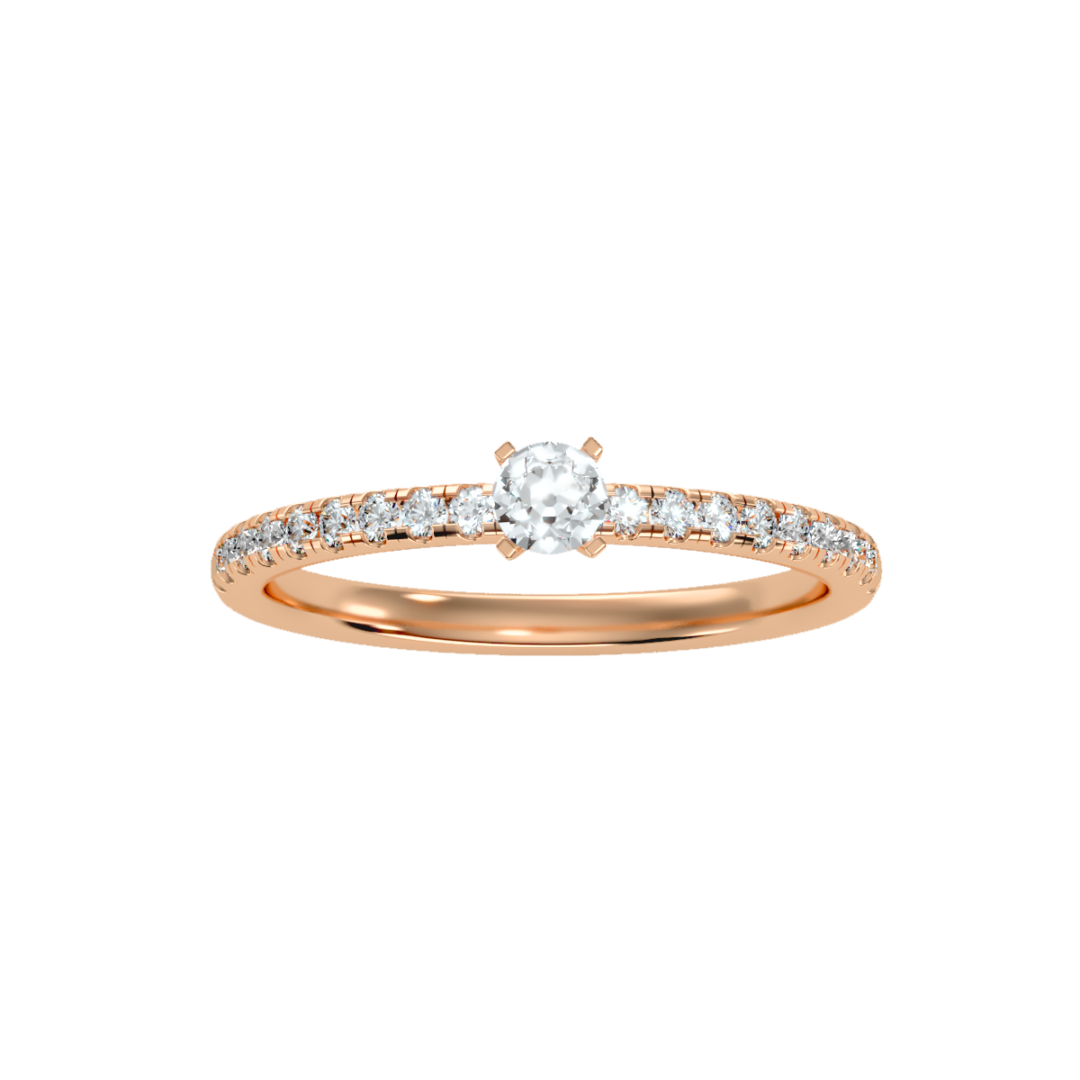 Rose Gold Solitaire Diamond Engagement Ring With Pav Band - Five