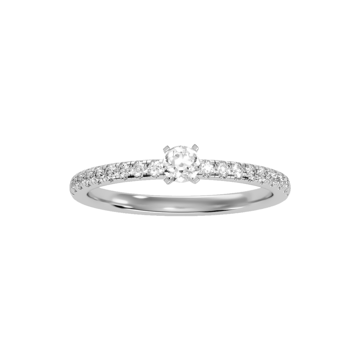 Rose Gold Solitaire Diamond Engagement Ring With Pav Band - Nine