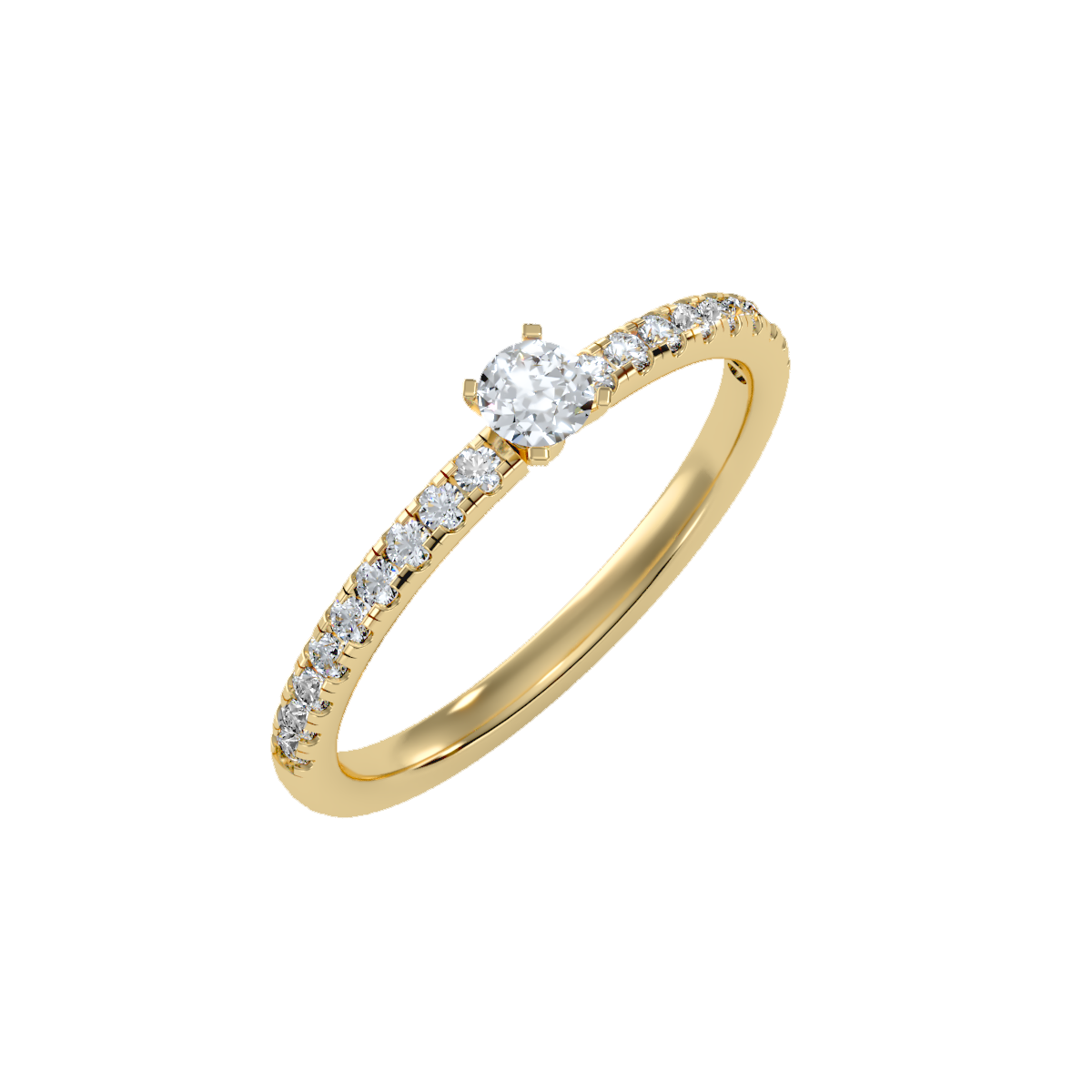 Rose Gold Solitaire Diamond Engagement Ring With Pav Band - Eleven