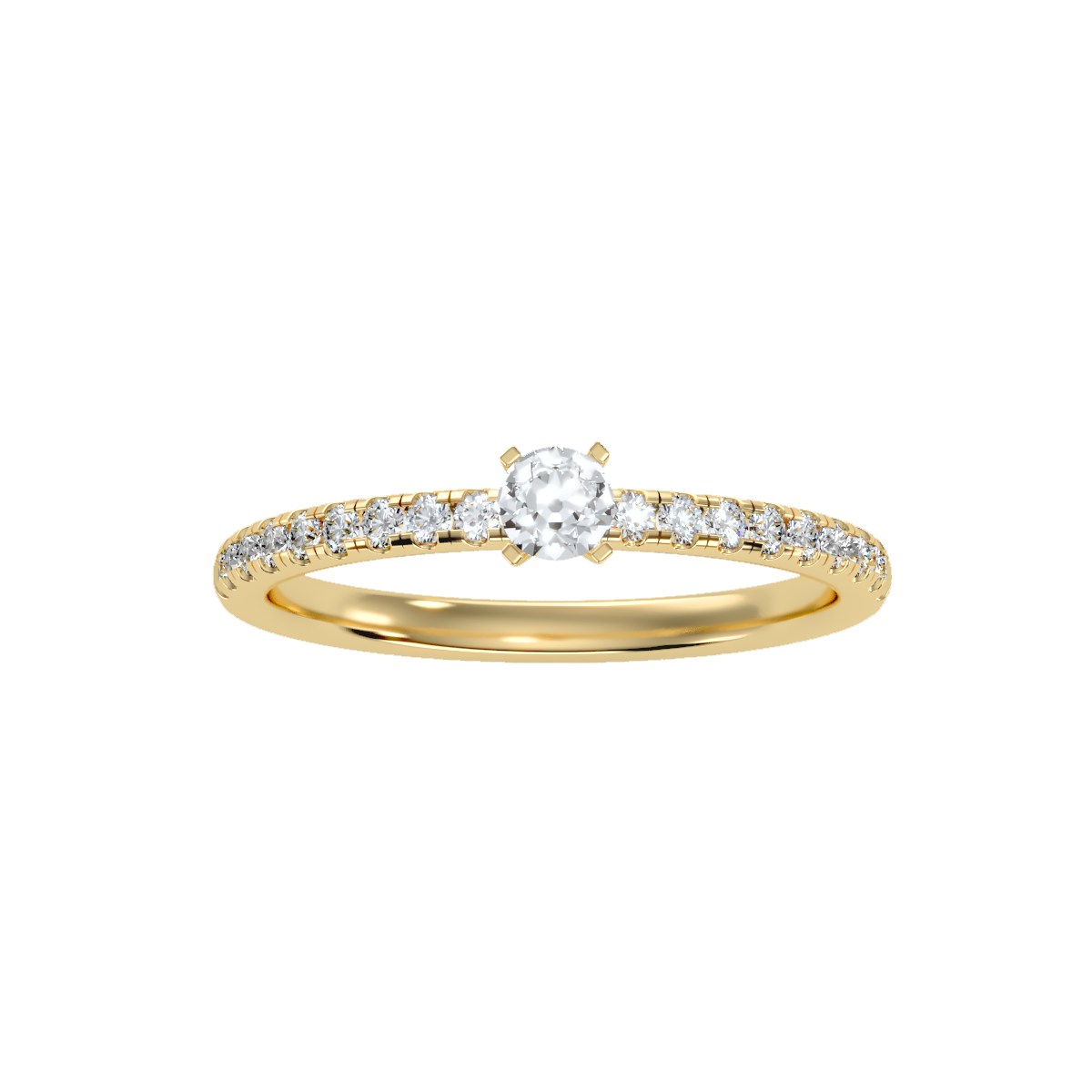 Rose Gold Solitaire Diamond Engagement Ring With Pav Band - Thirteen