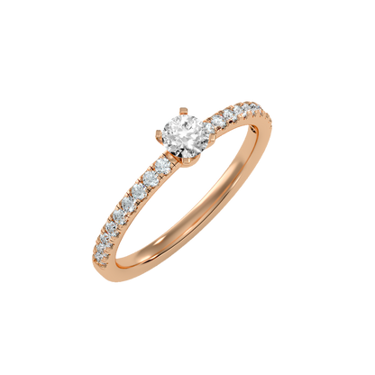 Rose Gold Solitaire Diamond Engagement Ring With Pav Band - Three