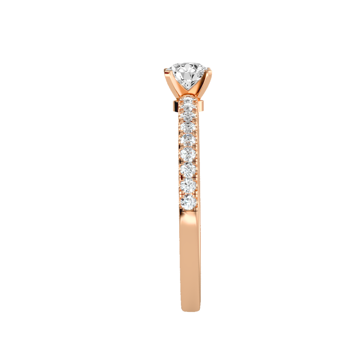 Rose Gold Solitaire Diamond Engagement Ring With Pav Band - Five