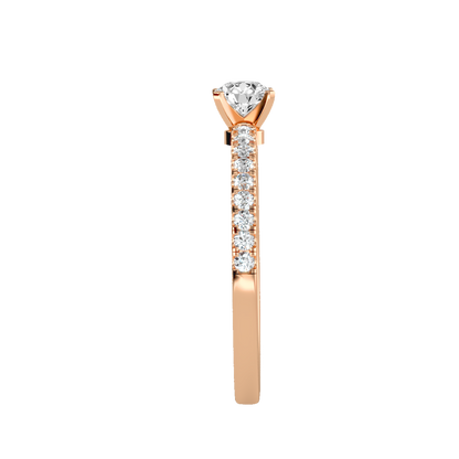 Rose Gold Solitaire Diamond Engagement Ring With Pav Band - Five