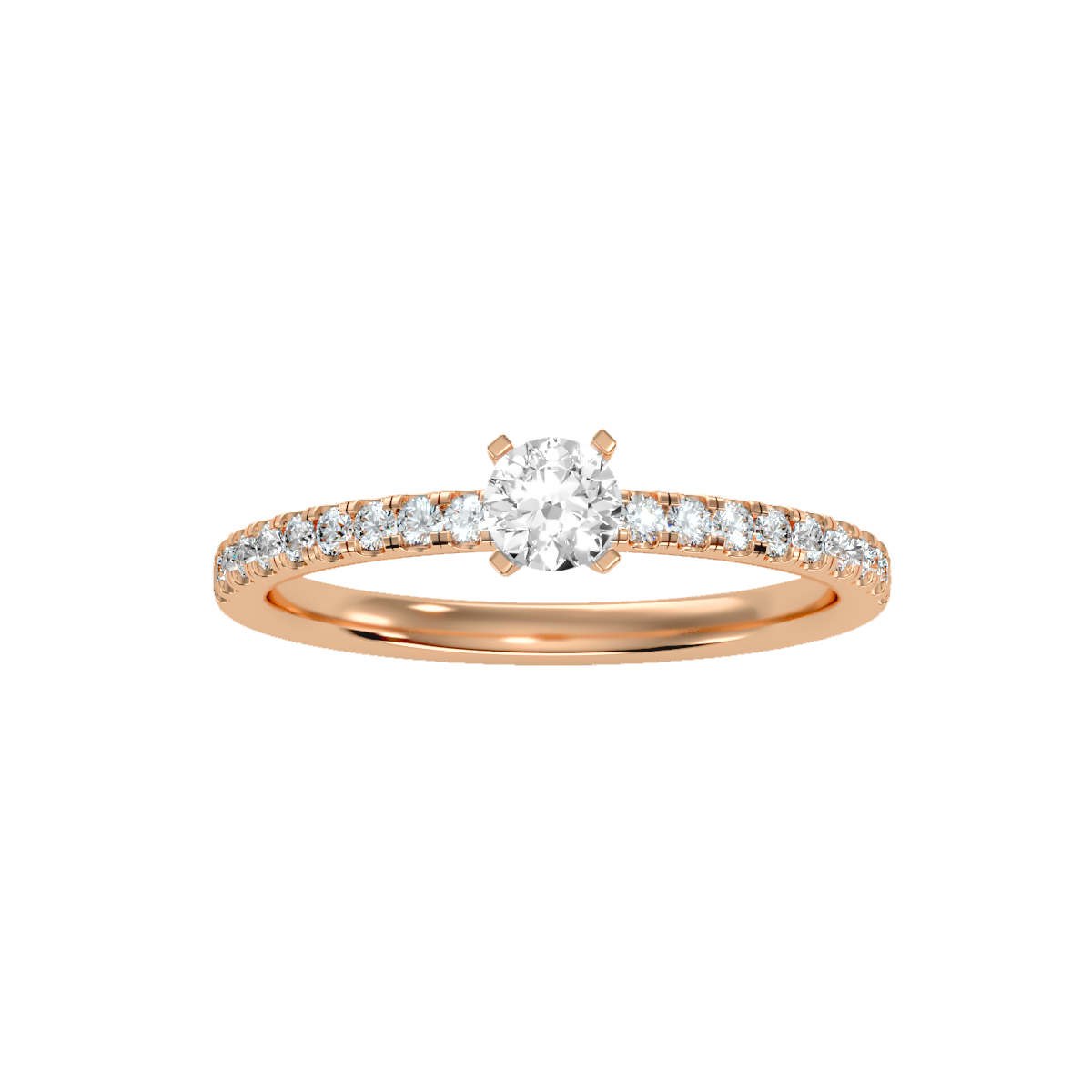 Rose Gold Solitaire Diamond Engagement Ring With Pav Band - One