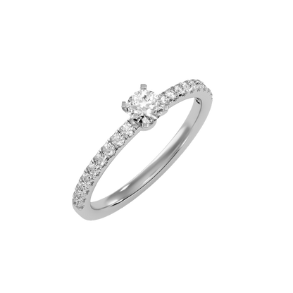 Rose Gold Solitaire Diamond Engagement Ring With Pav Band - Seven