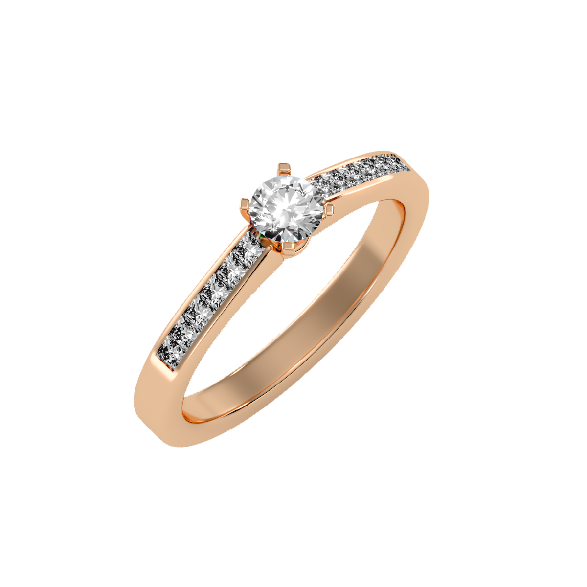 Rose Gold Solitaire Diamond Engagement Ring Round Cut Classic Design - One