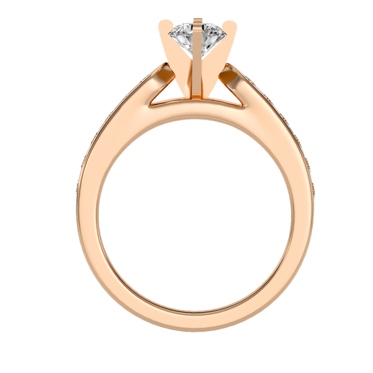 Rose Gold Solitaire Diamond Engagement Ring with Pav Band