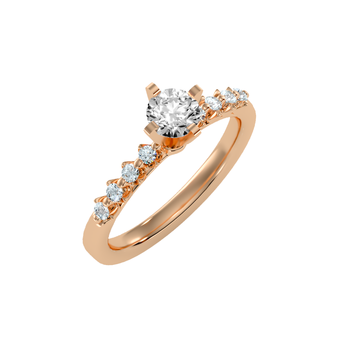 Rose Gold Diamond Solitaire Engagement Ring With Pave Band - Four