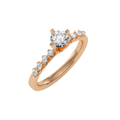 Rose Gold Diamond Solitaire Engagement Ring With Pave Band - Four