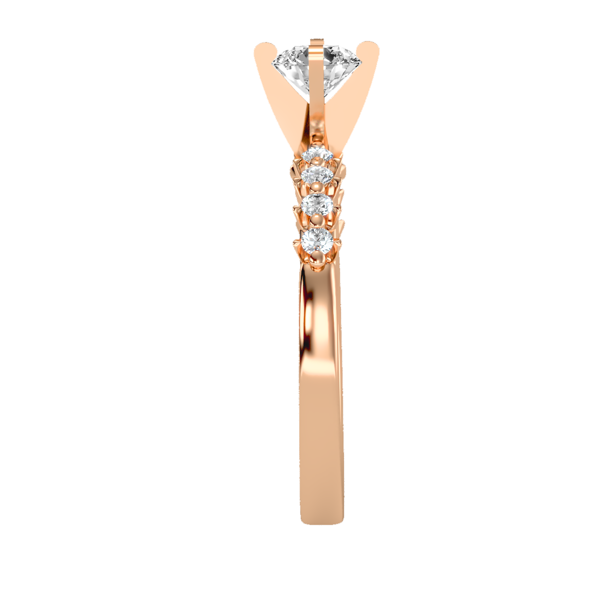 Rose Gold Diamond Solitaire Engagement Ring With Pave Band - Five
