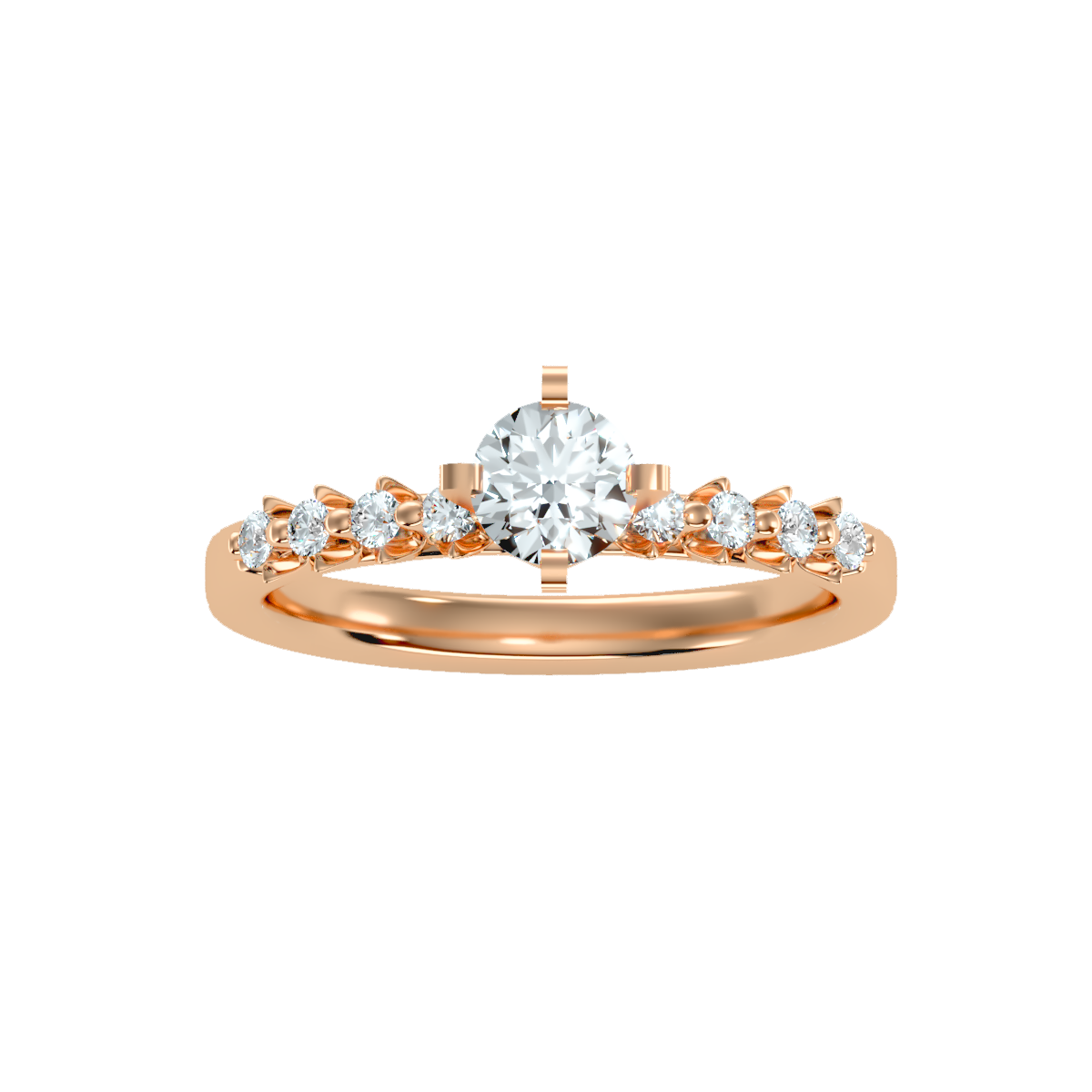 Rose Gold Diamond Solitaire Engagement Ring With Pave Band - One