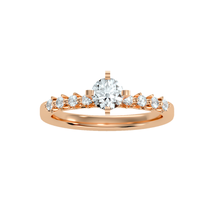 Rose Gold Diamond Solitaire Engagement Ring With Pave Band - One