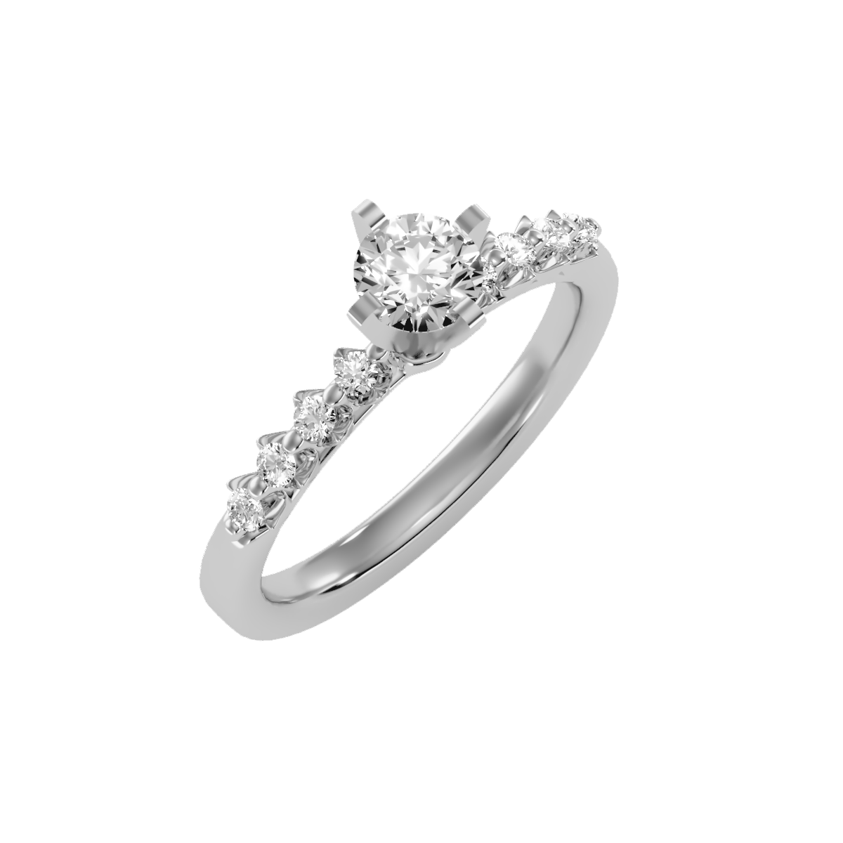 Rose Gold Diamond Solitaire Engagement Ring With Pave Band - Seven