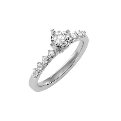 Rose Gold Diamond Solitaire Engagement Ring With Pave Band - Seven