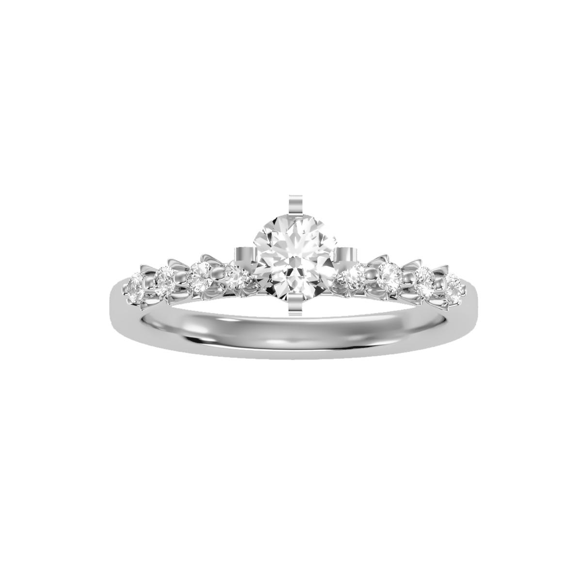 Rose Gold Diamond Solitaire Engagement Ring With Pave Band - Nine