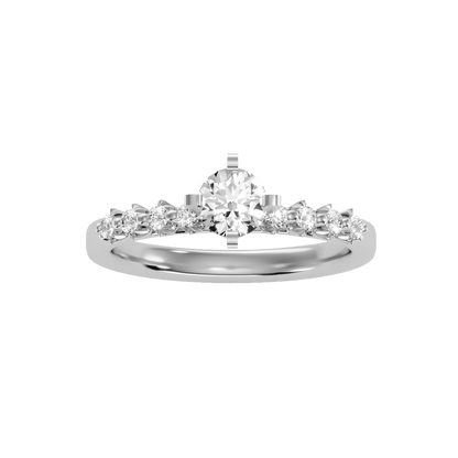 Rose Gold Diamond Solitaire Engagement Ring With Pave Band - Nine